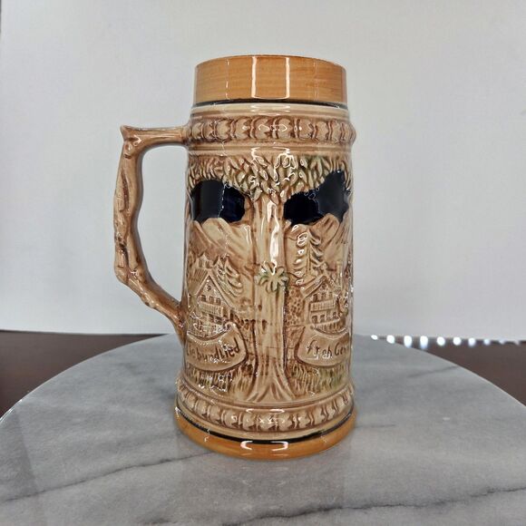 Vintage Made in Japan Beer Stein Tankard Relief Liebundlied Froh Gemut 3D Scene - Picture 9 of 14